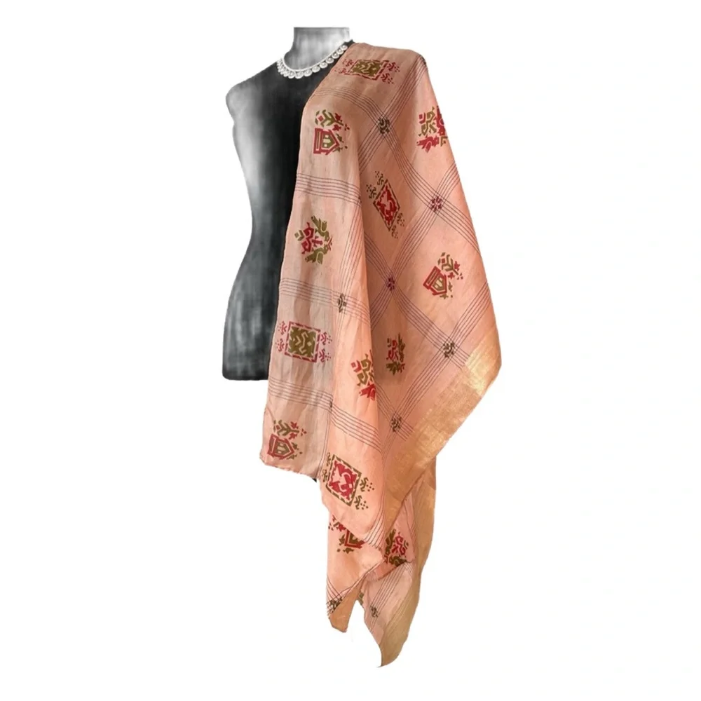 SHAWL/SCARF ~ Elegance Style and Intricate Peach Colored Shawl w/Gold Trim Top